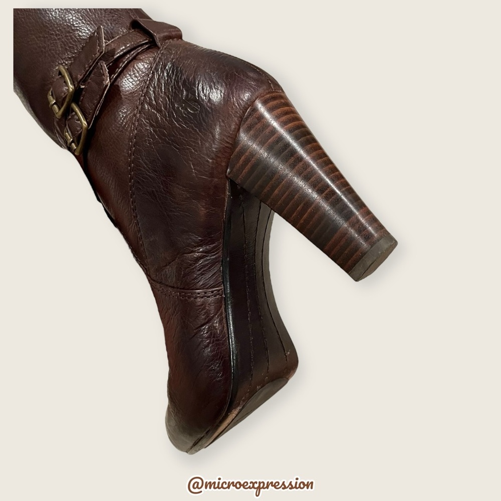 $369 Frye Miranda Slouch Mid Calf Brown Leather Casual Formal Stiletto Booties - Picture 10 of 12